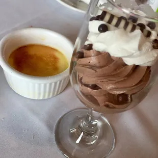 Brunch buffet dessert-crème brûlée and chocolate mousse