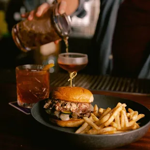 Burger and fries at The Will &amp; The Way. Perfect for a meal or a late night bite.