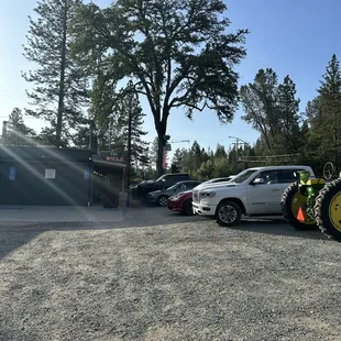 Outside in the parking lot.