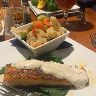 Dill Glazed Salmon with mixed vegetables