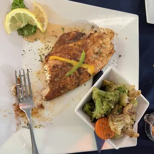 Blackened redfish and vegetable side