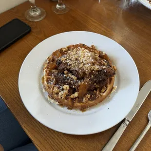 Peach cobbler chicken and waffles