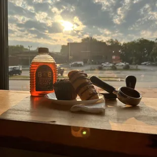 Beautiful morning with fresh, local pastries, honey, and Messenger espresso