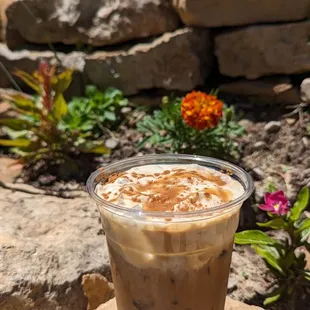 Horchata Latte on the garden patio