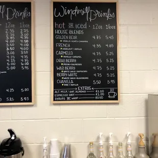 a menu on the wall