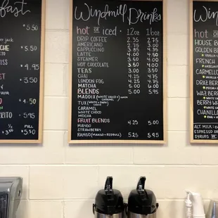 the menus on the wall