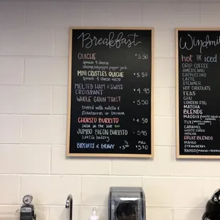 the menus on the wall