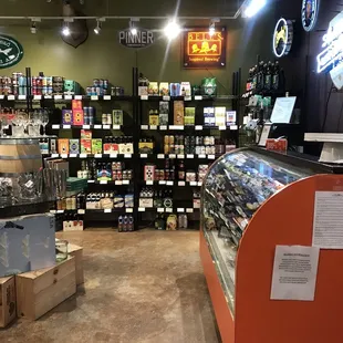 a display of various wines in a store