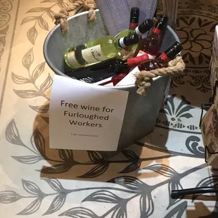 Act of kindness-free wine for furloughed workers.