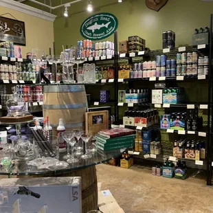 a variety of wine bottles in a store