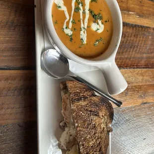 Rustic Tomato Basil Bisque and Chicken Waldorf and Havarti