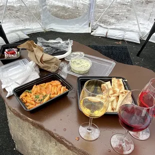 Some foods on table in igloo