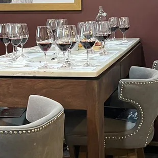 a table with wine glasses on it
