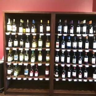 a wall of wine bottles