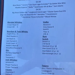 the menu for the tasting
