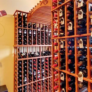 a wall of wine bottles