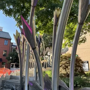 a row of stainless flowers