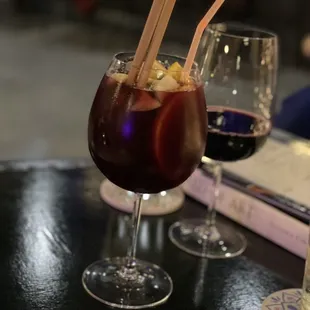 two glasses of wine with chopsticks