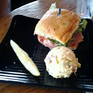 Killer club with potato salad