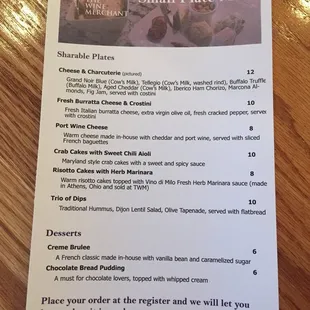 New small plate menu