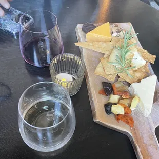 Charcuterie board and wine