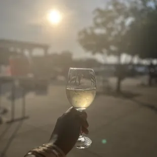 a person holding a glass of wine