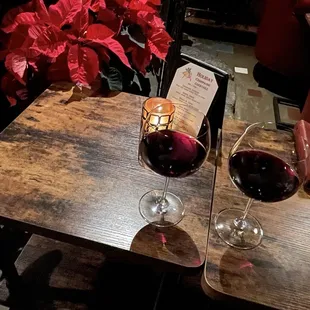 two glasses of wine on a table
