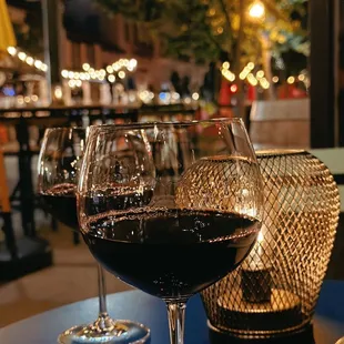 two glasses of wine on a table