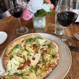 Basil Flatbread and delicious wine