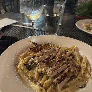 Wild mushroom pasta with blackened chicken