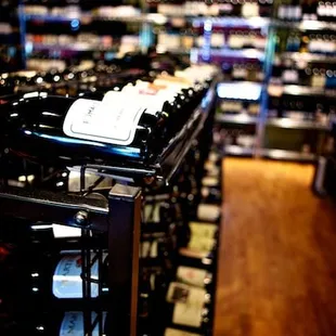 rows of wine bottles