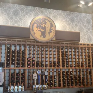 a wall of wine bottles