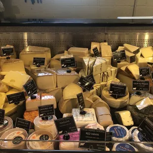 a display of cheeses