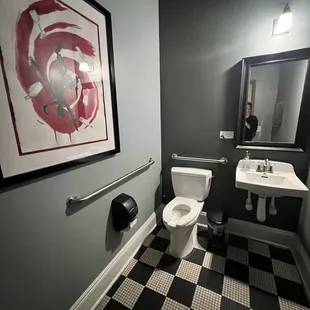 a black and white bathroom