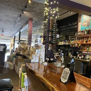 a bar with a wooden counter