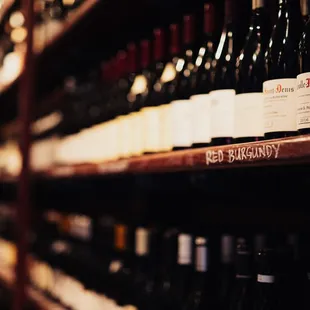 rows of wine bottles