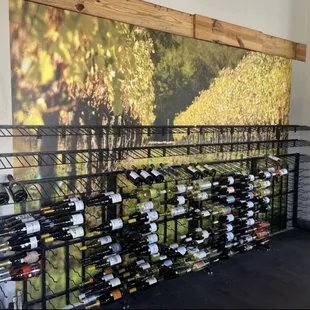 a wall of wine bottles