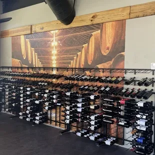 a wall of wine bottles