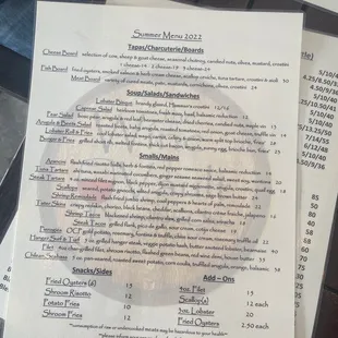 Summer 2022 menu