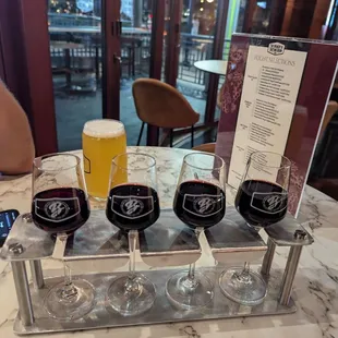 Wine flight and a beer