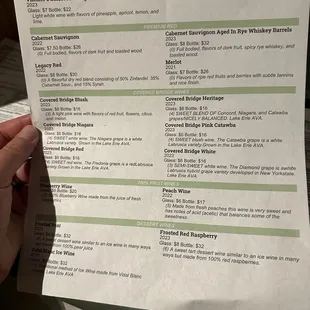 Wine menu