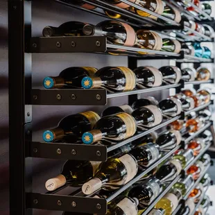 a wall of wine bottles