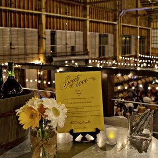 Guest signing table (signed wine bottles)