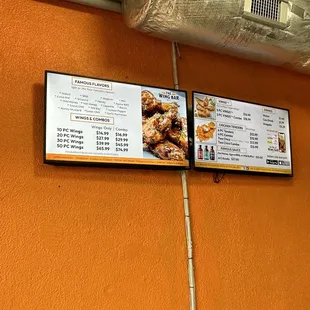 a menu on the wall