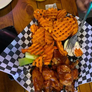 Wings and sweet potato fries
