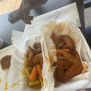 10 wings. 1/2 hot lemon pepper &amp; Orange Mound