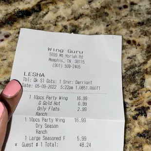 a receipt for a flight