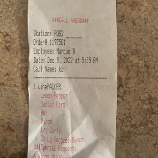 the receipt for the flight