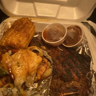 T-bone w/shrimp stuffed bake potato