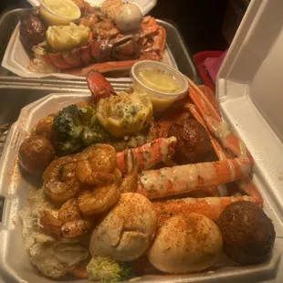 Full seafood plates w/extra eggs
